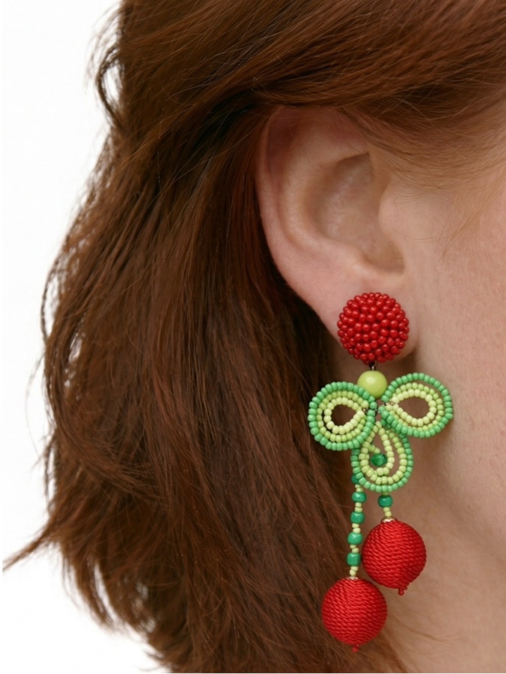 Viola Seed Bead and Woven Cherry Stud Earrings (NWT) - Picture 3 of 9